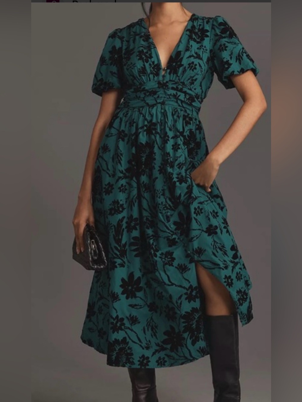 The Katerina Button-Front Dress: Velvet Burnout Edition in Dark Green XS